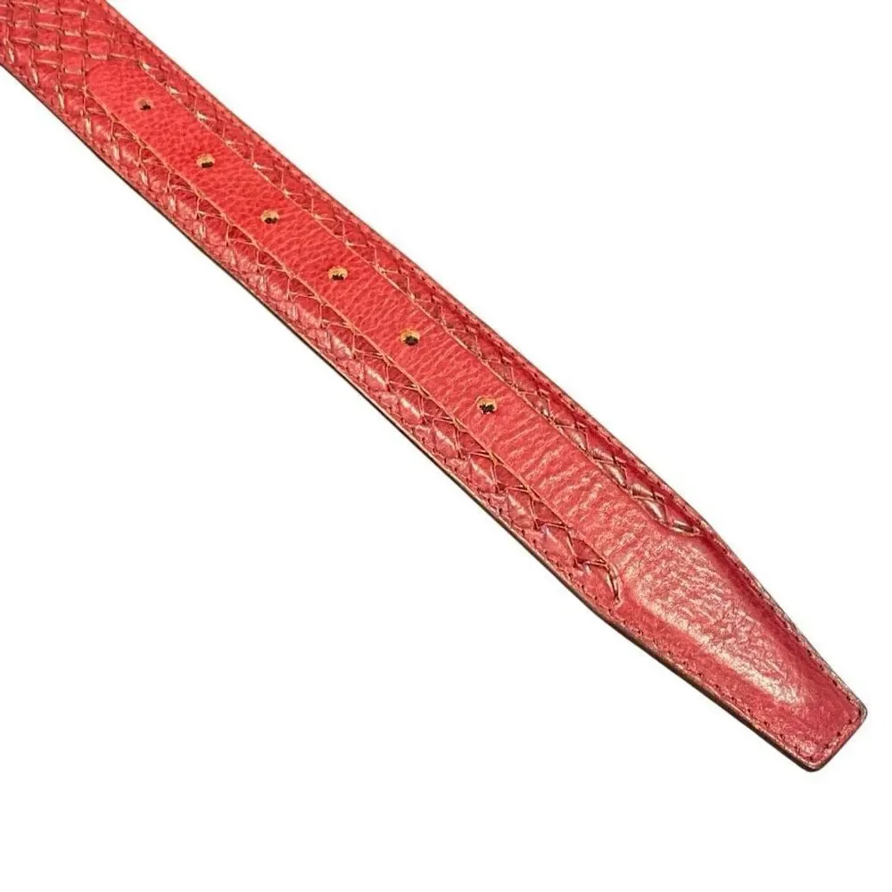 Mens Italian Leather Belt Wine Basket Weave Made in Italy Size 130/115 US 44–46
